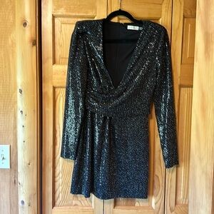 Black sequin long sleeve mini dress